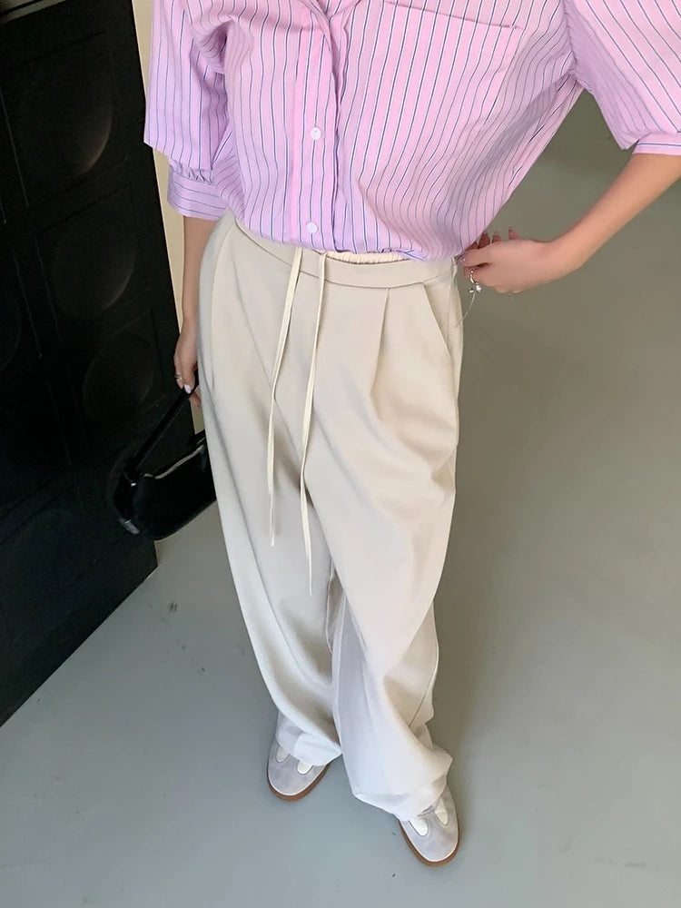 Elastic Waist Drawstring Loose Slim Casual Versatile Trousers 2026 Autumn New High Waist Women Wide Leg Suit Pants