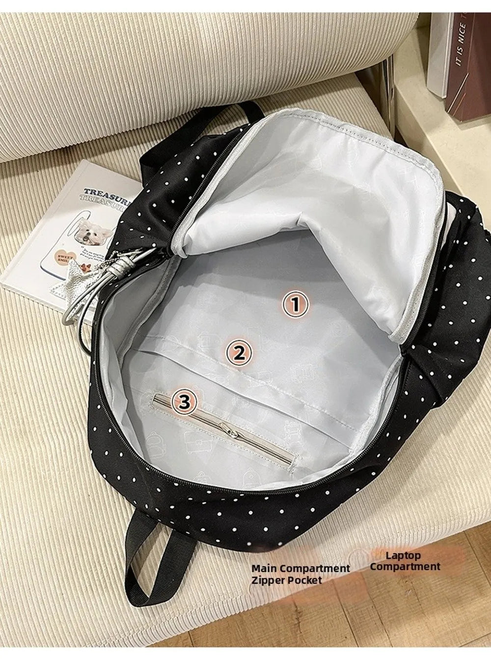 New Large Capacity Polka Dot Backpack Lightweight Multifunctional Piano Key Backpack Black Piano Mochilas for Women
