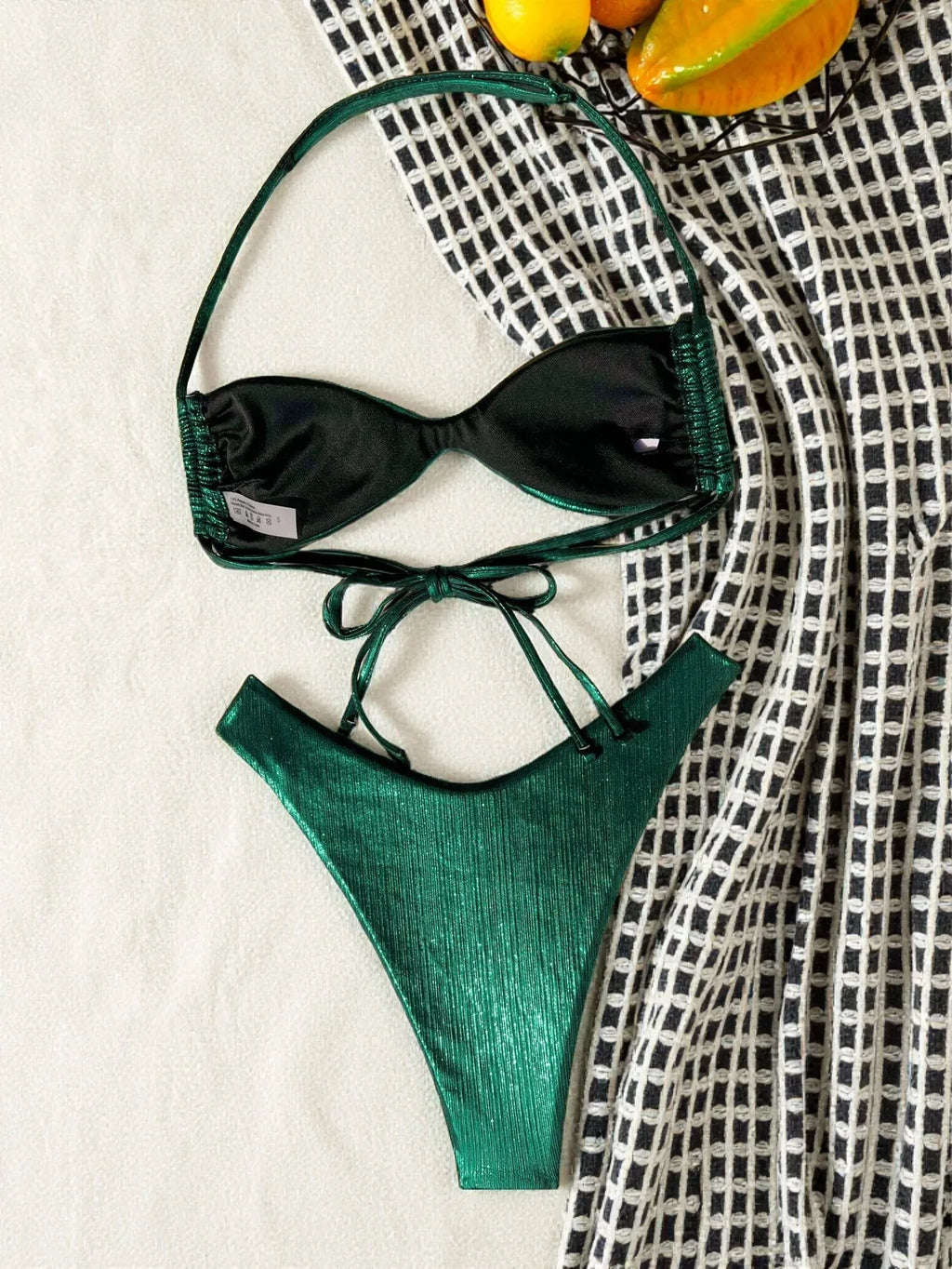 Fashion Sexy Bikini Green Swimsuit Women Bikinis Set Summer Swimwear Solid Beachwear Female Halter Trikini Dropshipping