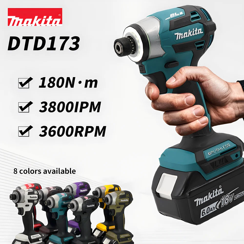 Makita 18V DTD173 Brushless Electric Drill 180Nm Cordless Impact Driver for Home Improvement And DIY Wood/Bolt/T-Mode Power Tool