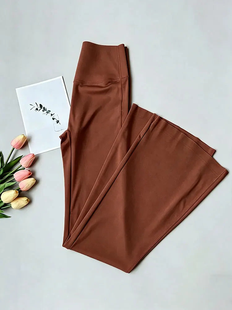 Women High Waist Pilates Flared Fitness Pants Peach Hip Lifting Nude Feeling Tight Flared Trouser All Season Gym Yoga Sweatpants