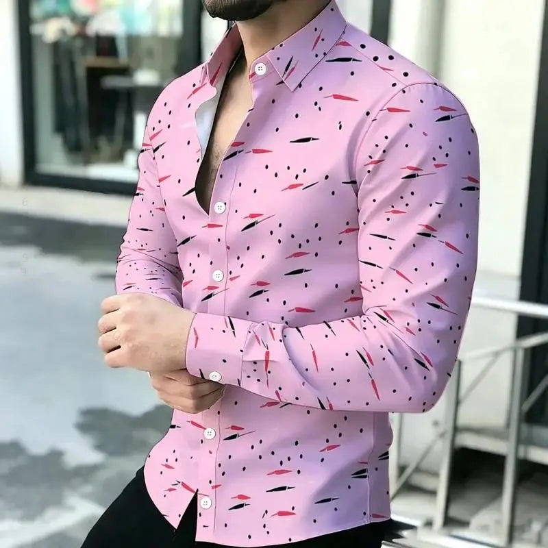 Men Long Sleeve Button Down Shirt Vintage Art Pattern Print Casual Daily Festival Outfit For