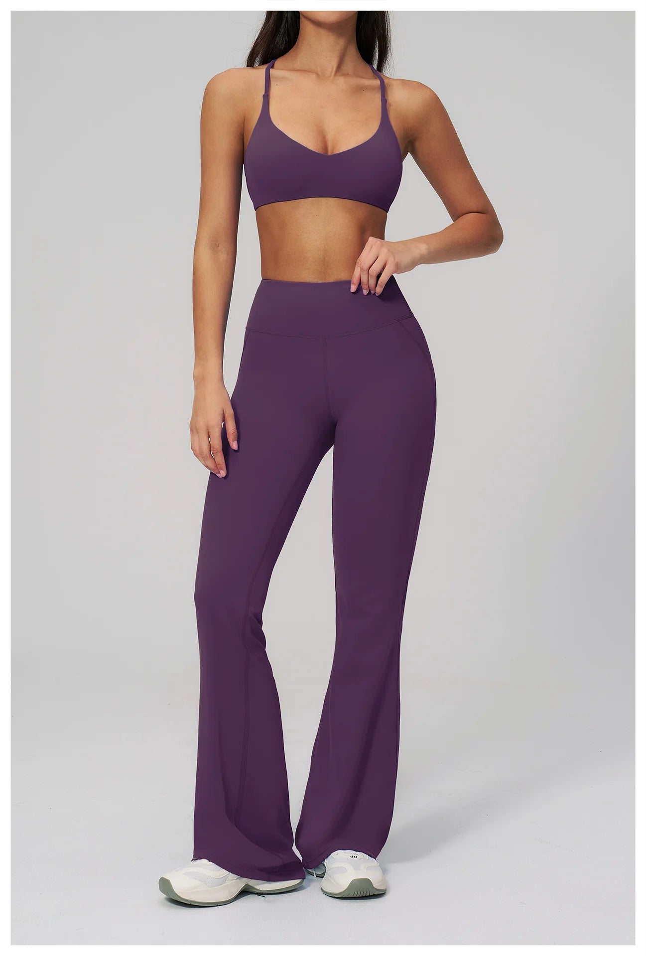 Women's Tracksuits 2PCS Flared Pants Yoga Set Gym Fitness Outfits Female Shockproof Sports Bra Yoga Workout Clothes Sports Sets