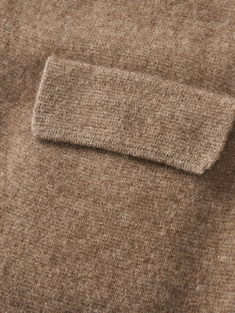 100% Merino Wool Sweater Men's Suit Collar Cardigan Smart Casual Knitwear Autumn Winter Cashmere Solid Coat Pockets Clothing Top