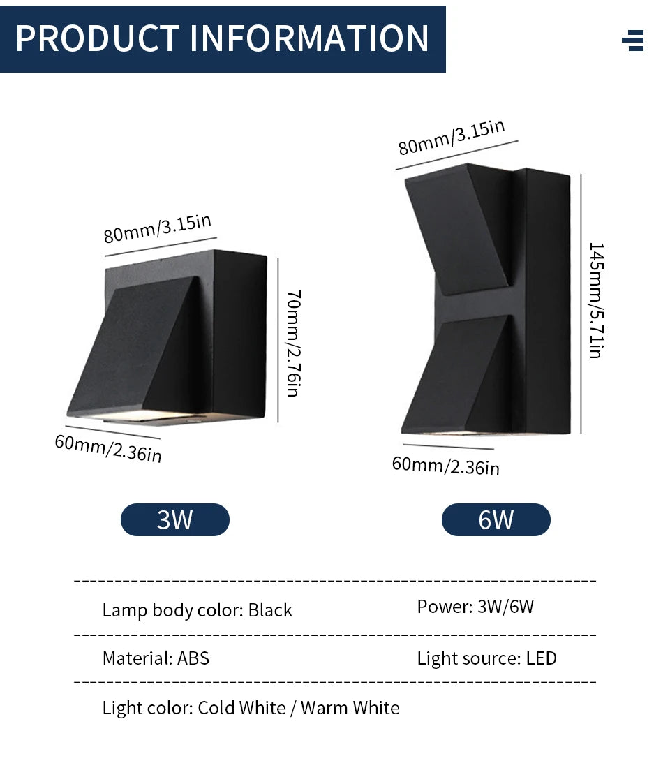 LED Wall Light Outdoor Waterproof IP66 Porch Garden Wall Lamp & Indoor Bedroom Bedside Decoration Lighting Lamp