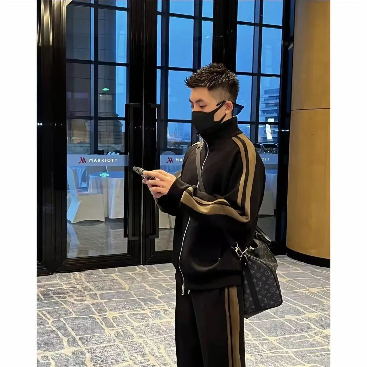 Autumn warm sports Men Sets suit for men zipper stand-up collar cardigan jacket straight leg sweatpants two-piece set