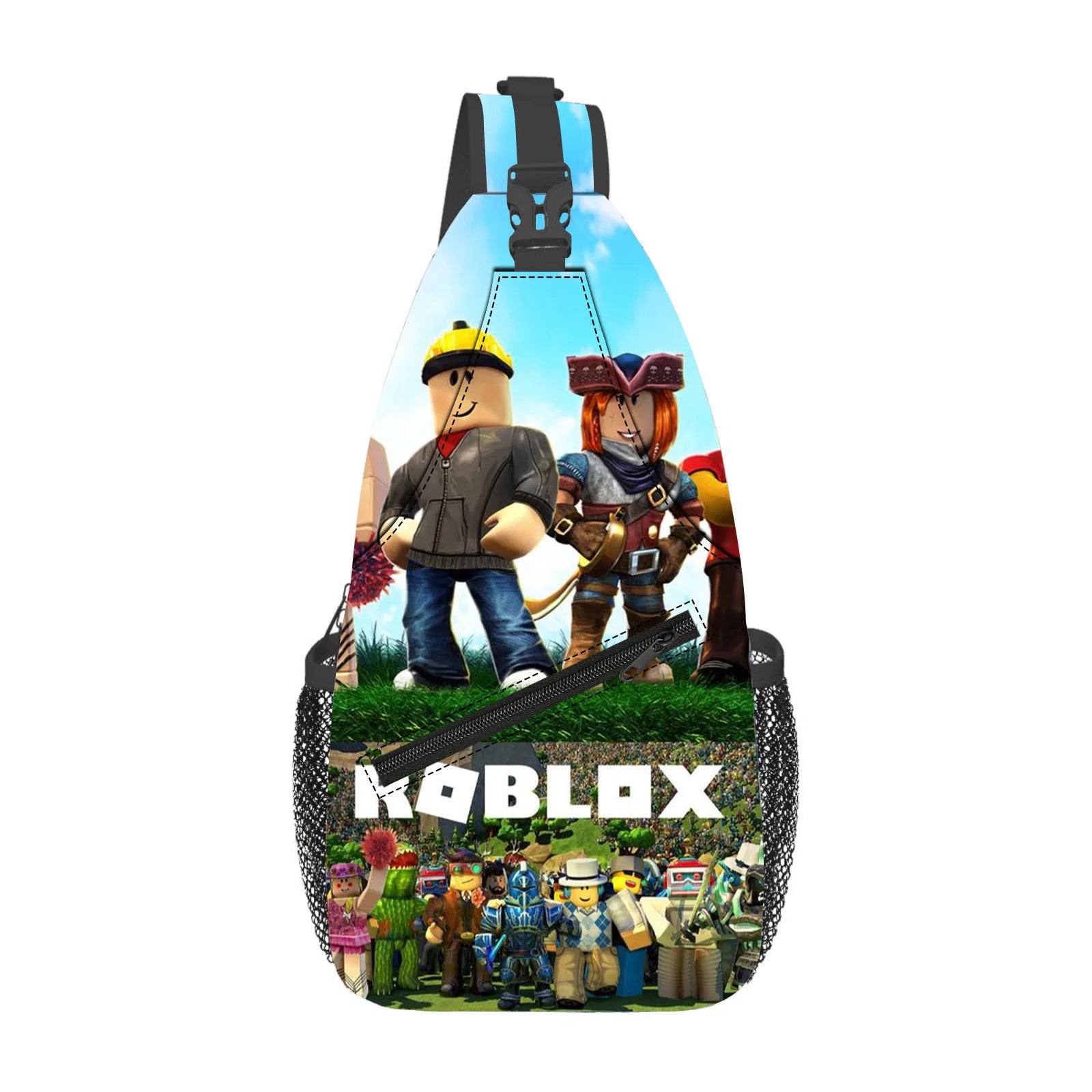 Roblox Shoulder Bag Virtual Gaming World Cartoon Print Sports Crossbody Bag 29*13*39cm Chest Bag