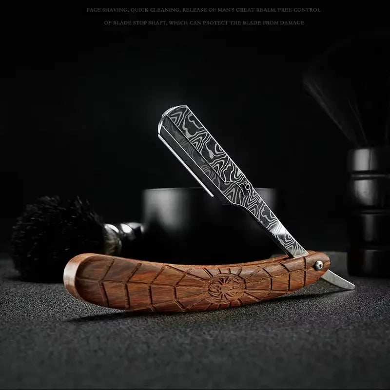 wooden trimmer manual shaver professional straight edge stainless steel sharp barber razor folding shaving blade shave beard cut