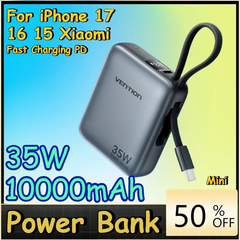 35W 10000mAh Power Bank for iPhone 17 16 15 Xiaomi External Battery Charger Fast Charging PD Portable Mini PowerBank