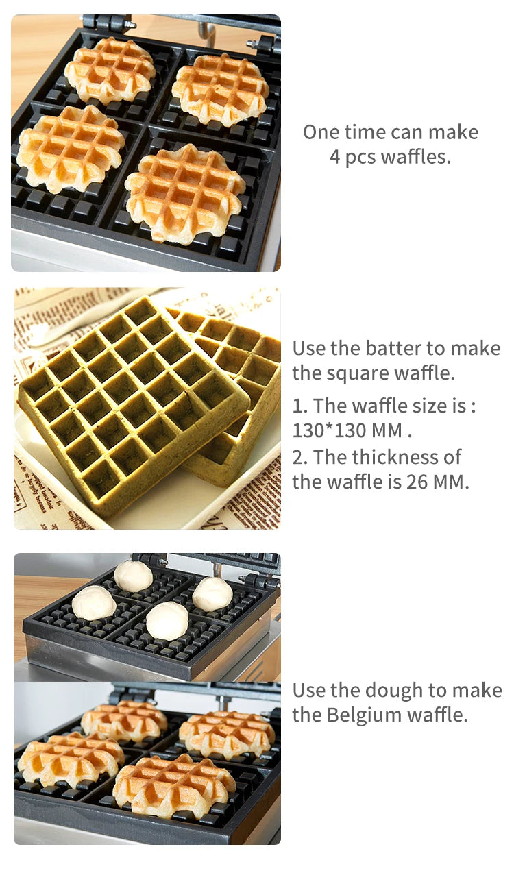 Croffle Maker Commercial Honeycomb Shape Waffle Making Machine Electric 4 Slice Square Waffle Maker