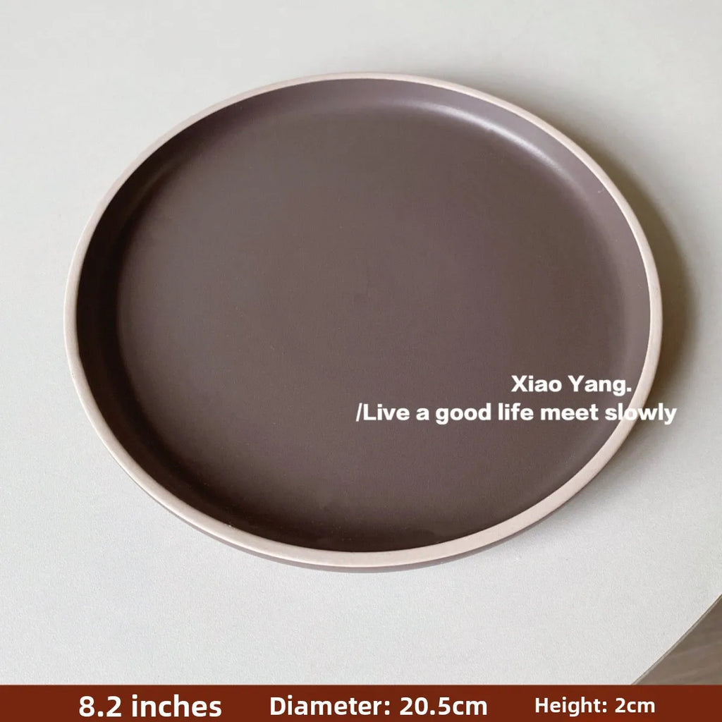 Nordic Style Ceramic Plate Pure Color Brown White Underglaze Dining Utensils Simple And Elegant Ins Style Flat Dishware