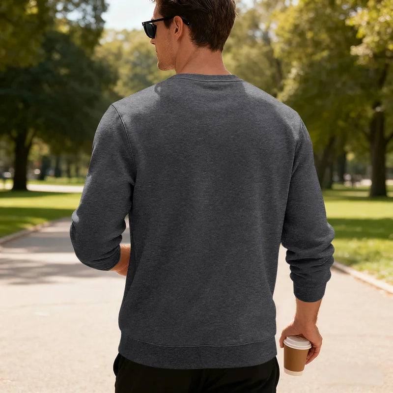 Winter Mens Loose Crew Neck Pullover Sweatshirt Fleece Lined Warm Casual Sports Commuter Outerwear Men Sweatshirt