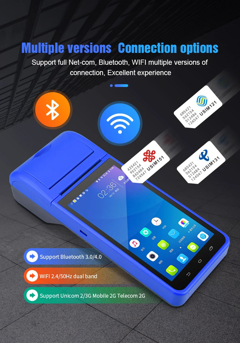 SDK 5" 4G Handheld Cash Register POS Machine Mobile Android System Pos Terminal Wi-Fi USB Printer Barcode Scanner NFC Reader
