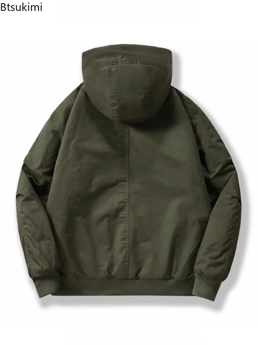 New 2026 Men's Thicken Warm Cotton Jackets Autumn Winter Fleece-lining Loose Casual Hooded Cargo Coats Men Parkas Jackets M-6XL