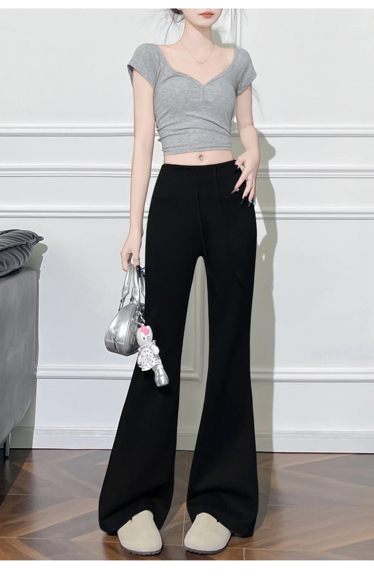 Women High Waist Drawstring Flared Sweatpants Slim Fit Stretchy Casual Yoga Pants Multi Colors