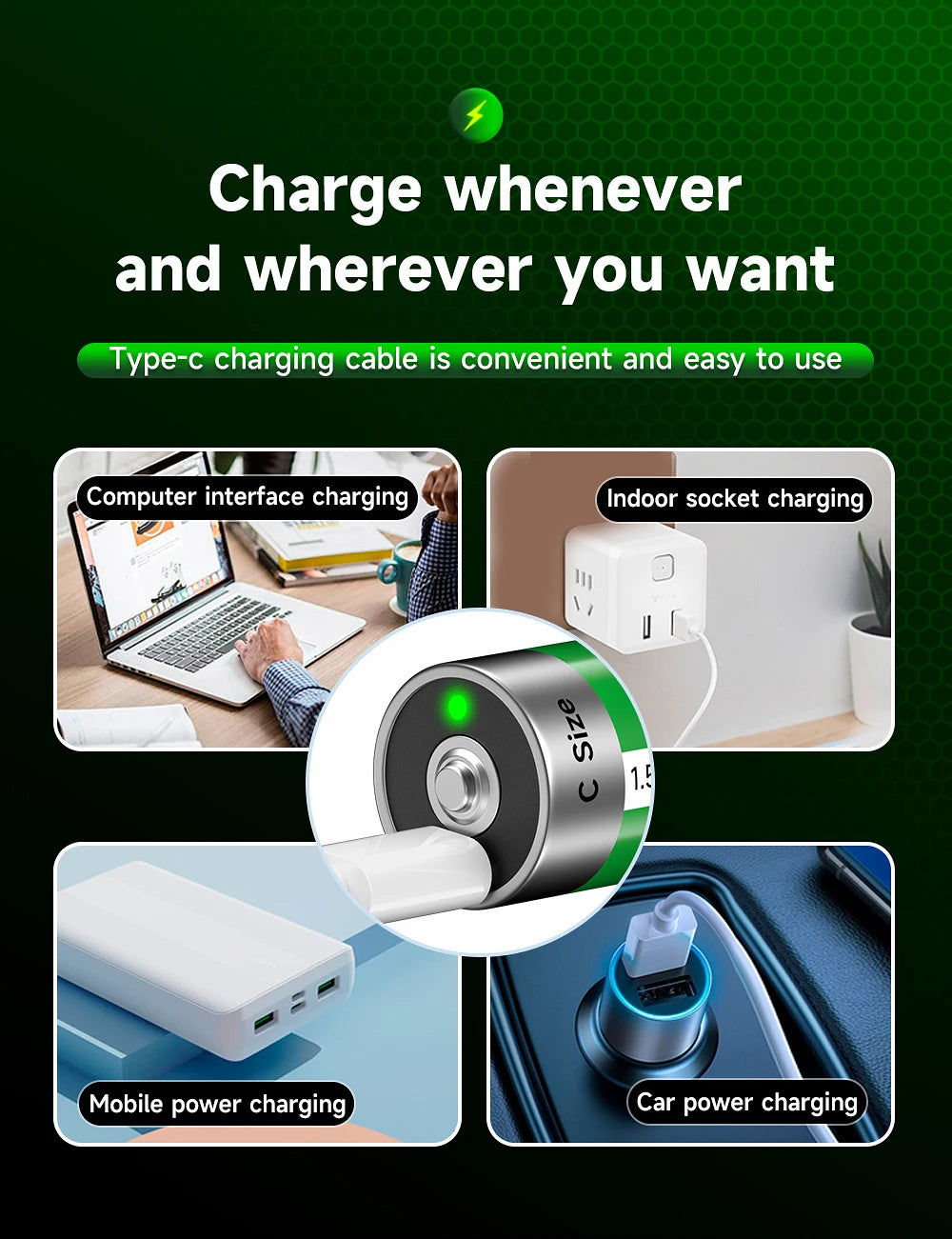 Palo 1.5V Lithium Rechargeable Battery R14 LR14 USB Charging  C Size Li-ion Battery For Water Heater Gas Stove Radio Shaver