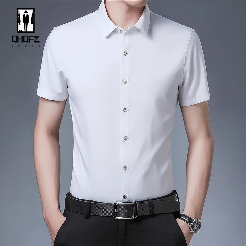 8 Colors Men's Casual Business Short Sleeved Shirt Wrinkle Resistant Fashionable Top