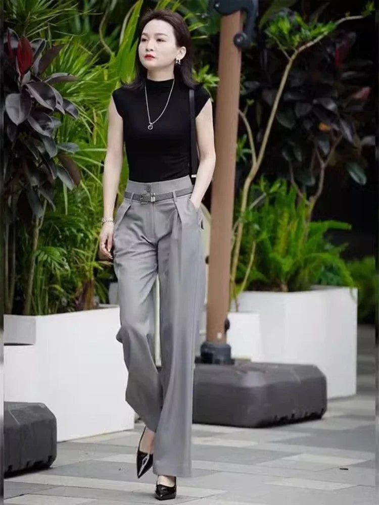 Women's Top and Pants Two Piece Set Formal Summer 2025 Business Ladies Trouser Wide Leg Clothes Clothing Trend Fashion Tailor D