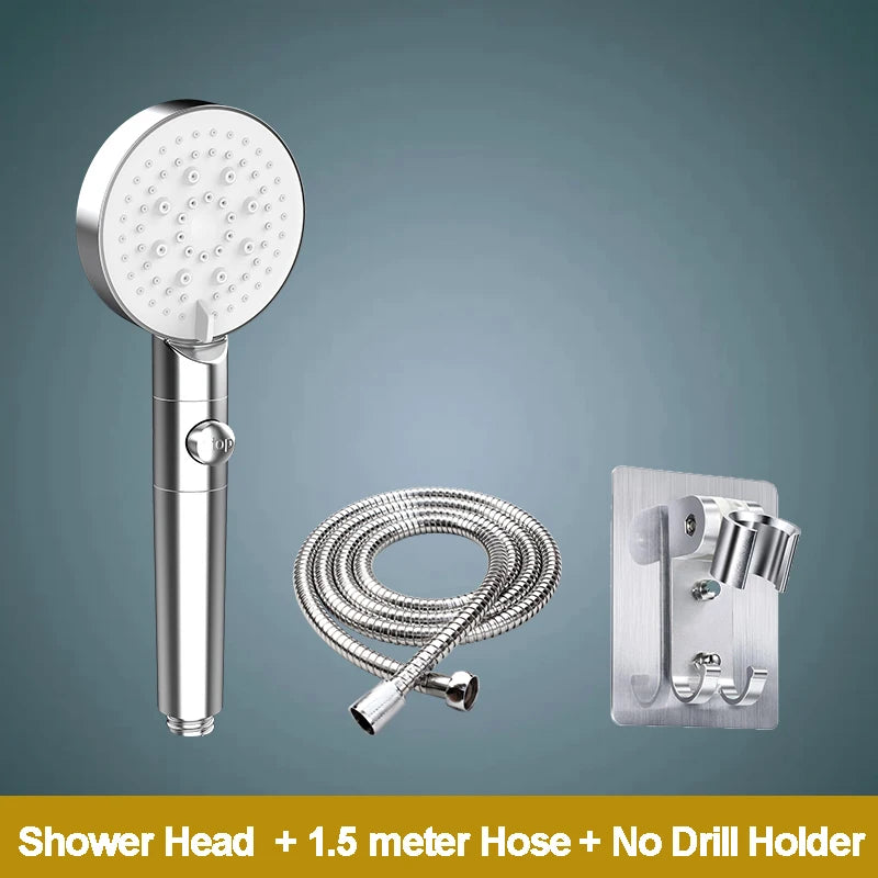 ZhangJi 2025 New 5-Function Shower head with Stop button 10cm Big Panel Silicone gel Hole Easy Cleaning Bathroom Nozzle Sprayer