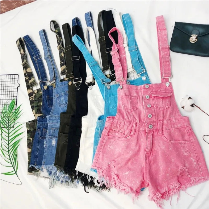 Denim Jumpsuits Short Overalls for Women Fashion Rompers Bodysuit Large Cotton Playsuits Roupas Female 2023 Pink Short Romper