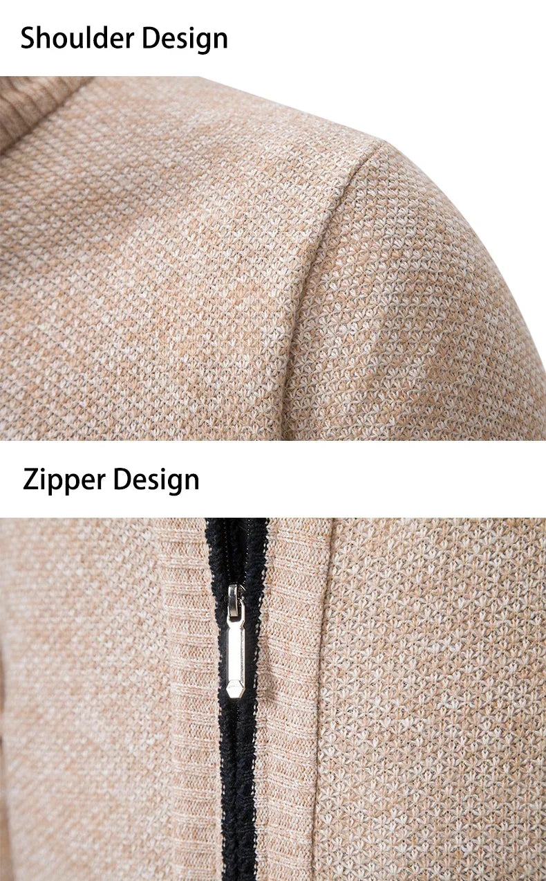 2025 Autumn and Winter New Jersey Men's Casual Sports Coat Solid Color Stand Collar Sweater Grab Fleece Warm Zipper Cardigan