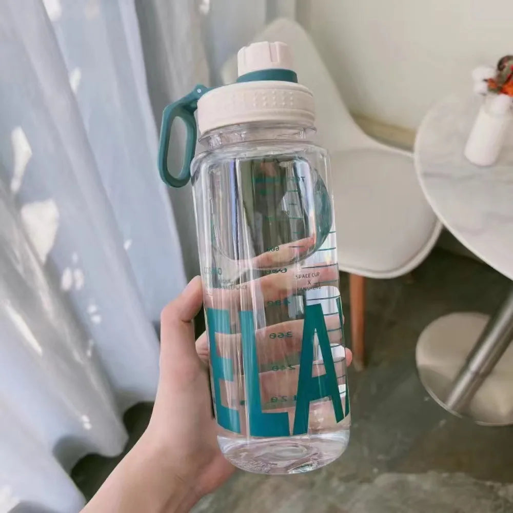 0.6L/0.8L/1L Large Capacity Water Bottles Plastic Lightweight Clear Drink Bottle with Handle Strap Leak Proof Travel Kettle