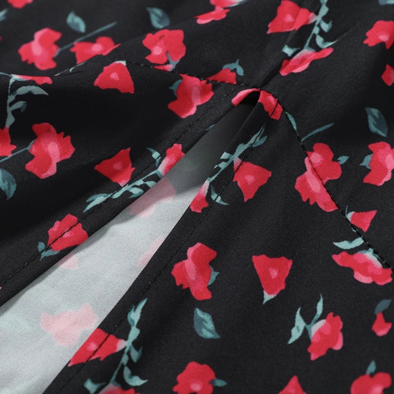 Slim Printed Waist-cinching Fishtail Dress 2026 Summer New Ladies Sexy V-neck Short Sleeve Split Long Robes Women's Party Gowns