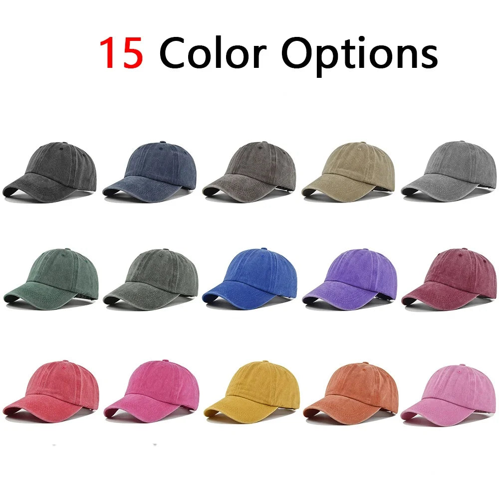 Unisex Baseball Cap Washed Adjustable Sun Hat Soft Top Peaked Hat Men Women Trucker Hat Vintage Outdoor Running Hat Adjustable
