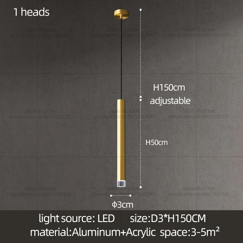 Modern LED Long Pendant Light  Kitchen Ceiling Lamp Bedroom Bedside Lamp Dining Counter Decoration Chandelier Indoor Lighting