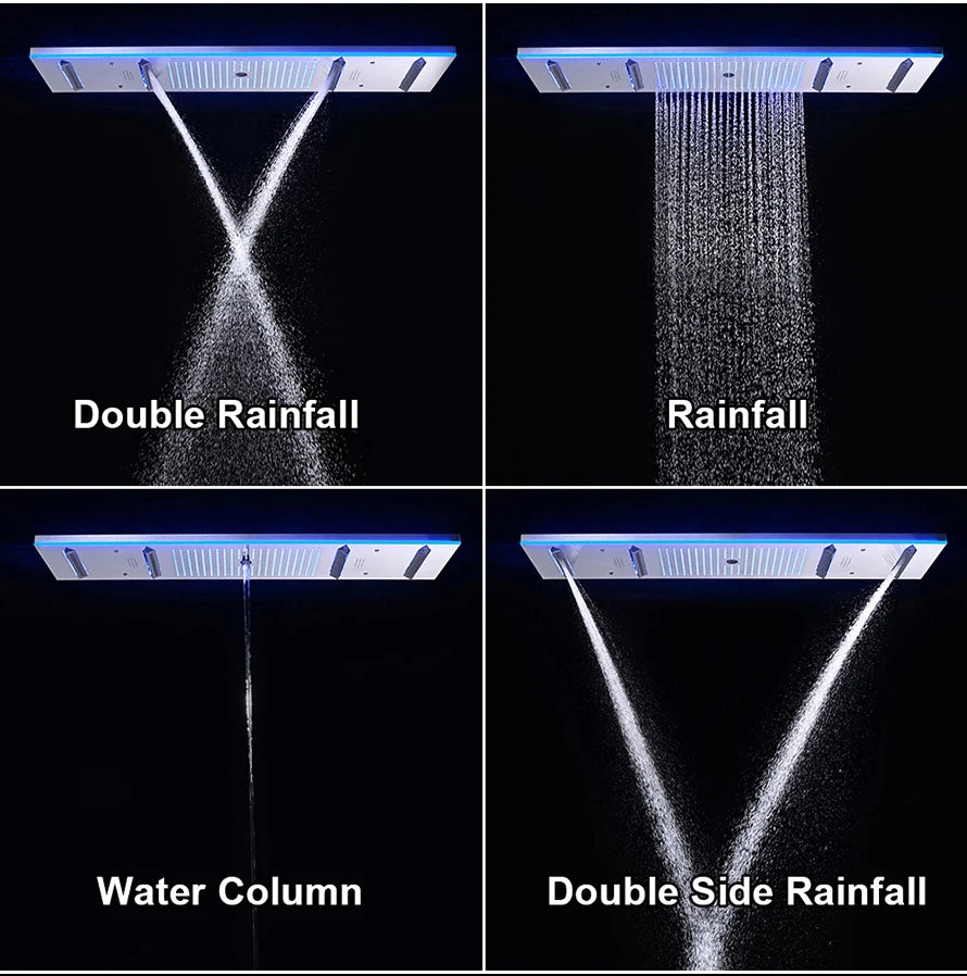 M Boenn 47*12 Inch LED lighting Large Black Shower Head Rainfall Bathroom Faucet Hot Cold Shower System Set Smart Showers Mixer