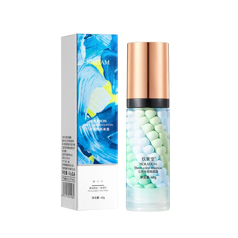 40g Face Makeup Primer Tri-color Cream Brighten Contour Color Isolation Waterproof Makeup Foundation Natural Makeup Base Cream