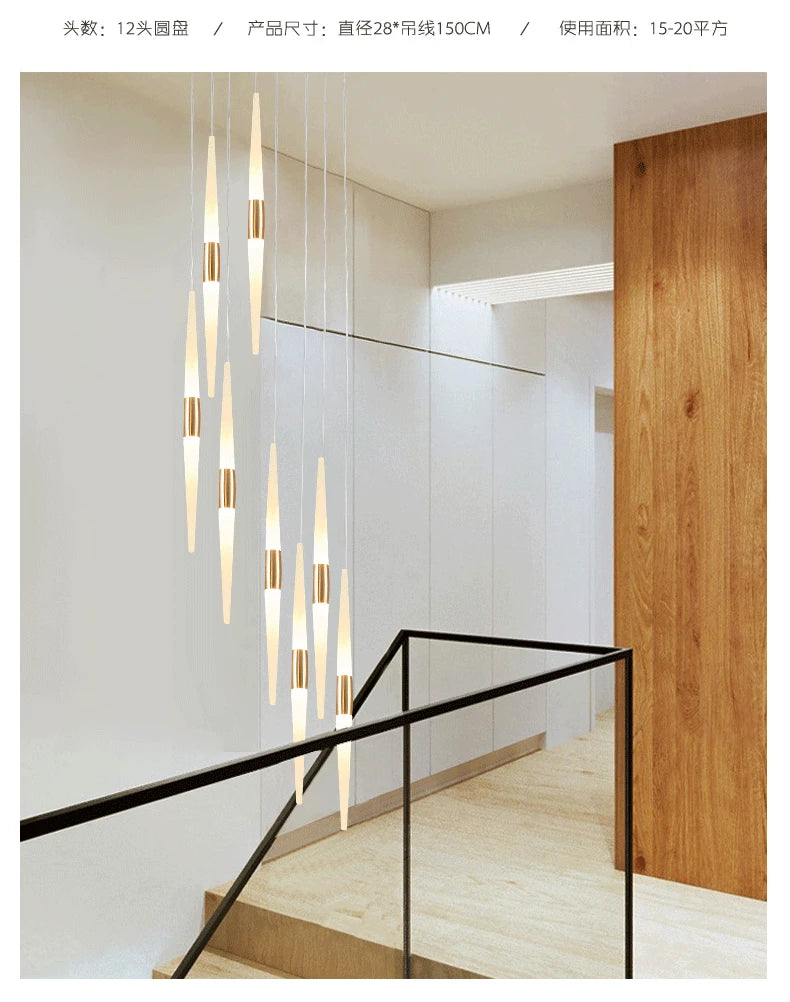Led Pendant Lamps for Stairs Attic Living Room Bedroom Kitchen Staircase Ceiling Lighting Indoor Home Decoration Long Chandelier