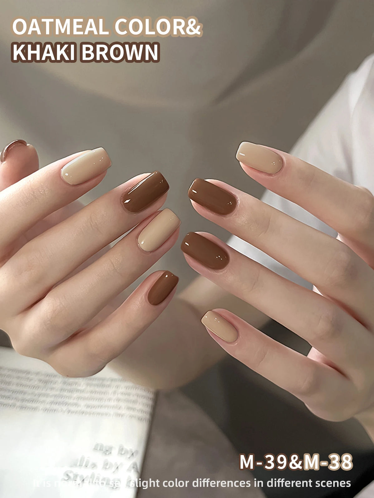 2pcs Set Oatmeal Color ＆ Khaki Brown 15ml Gel Nail Polish Fall  Semi Permanent  Polish Set  Uv Art For Manicure Nail Design