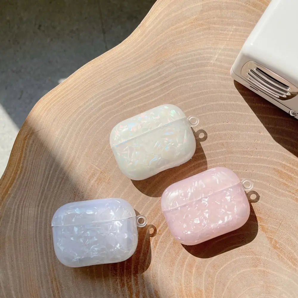 Dreamy Pearl Shell Earphone Case with Keychain Soft Headphone Box Cover TPU Earphone Accessories for Airpods 4/3/2/1/pro2/pro
