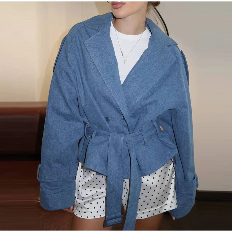 Solid Stand Collar Padded Coat Waist Tie Belt Long Cape Sleeve Button Zipper Loose Women Coats 2026 Autumn Commute Chic Outfit