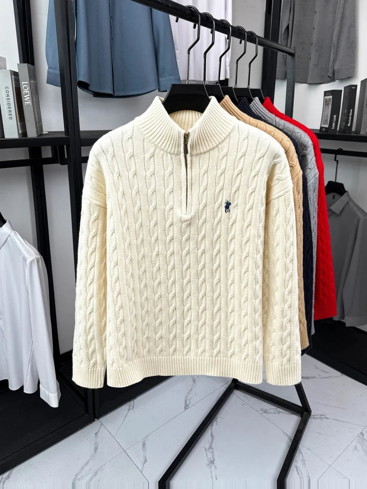 High end luxury brand zipper sweater men's designer new fashion classic Paul Pony embroidery winter warm plush knitted pullover
