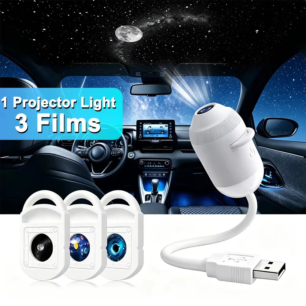 USB Car Interior Roof Star Galaxy Projection Ambient Lighting 360° Adjustable Starry Sky Ambient Projector Light Touch Control