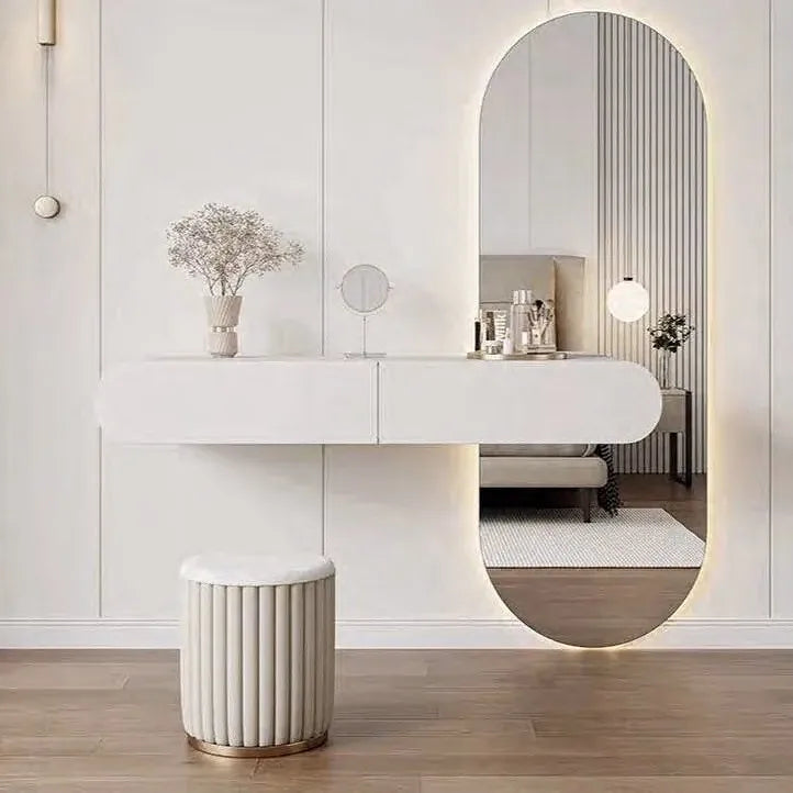 Cream Suspended Dressing Table Bedroom Furniture Minimalist Dressing Table Wall Mounted Dressing Table Mirror Combination