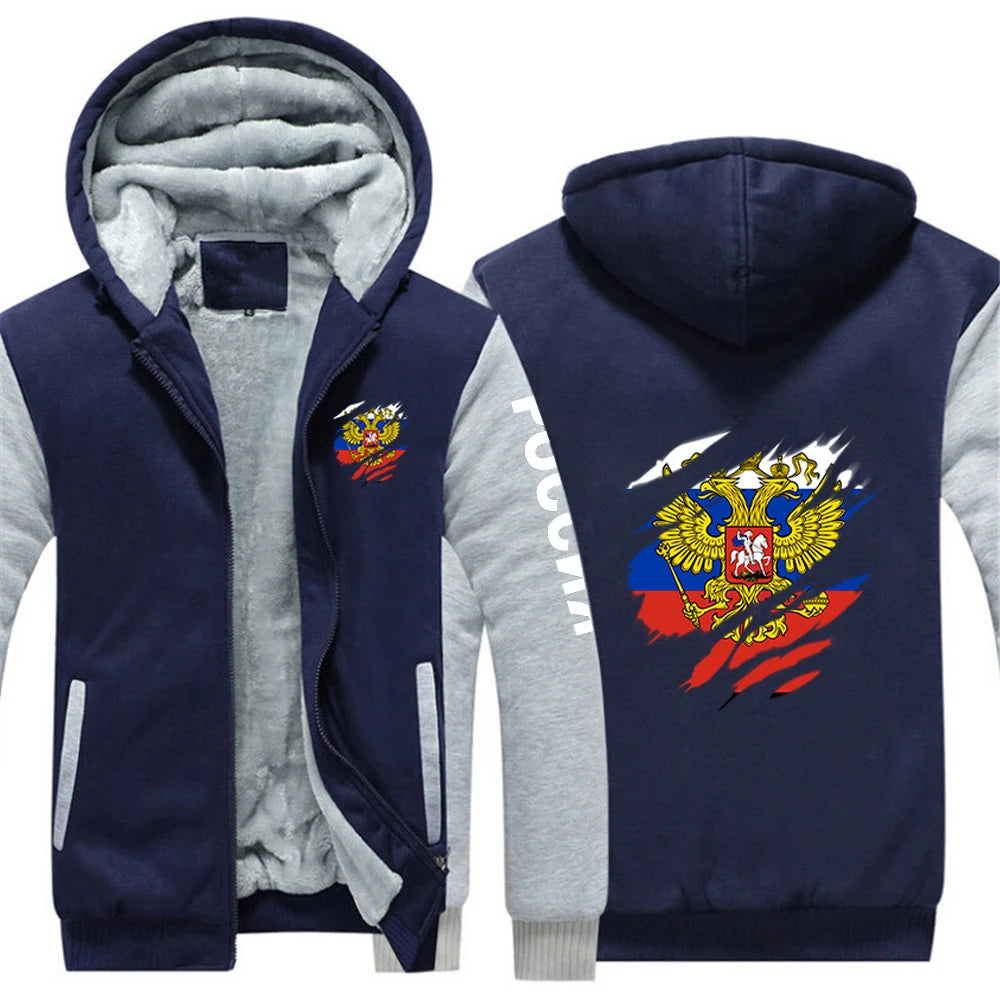 2025 Russia Badge Jacket Autumn And Winter Man's Cold Resistant Mountaineering Clothing Coat Russian Flag Logo Print Hoodies
