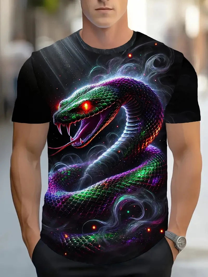 Men T-shirt 3D Print Snake Graphic T-shirt Men Fashion Summer Casual Daily Streetwear O Neck Short-sleeve T-shirt Scale Men Tees