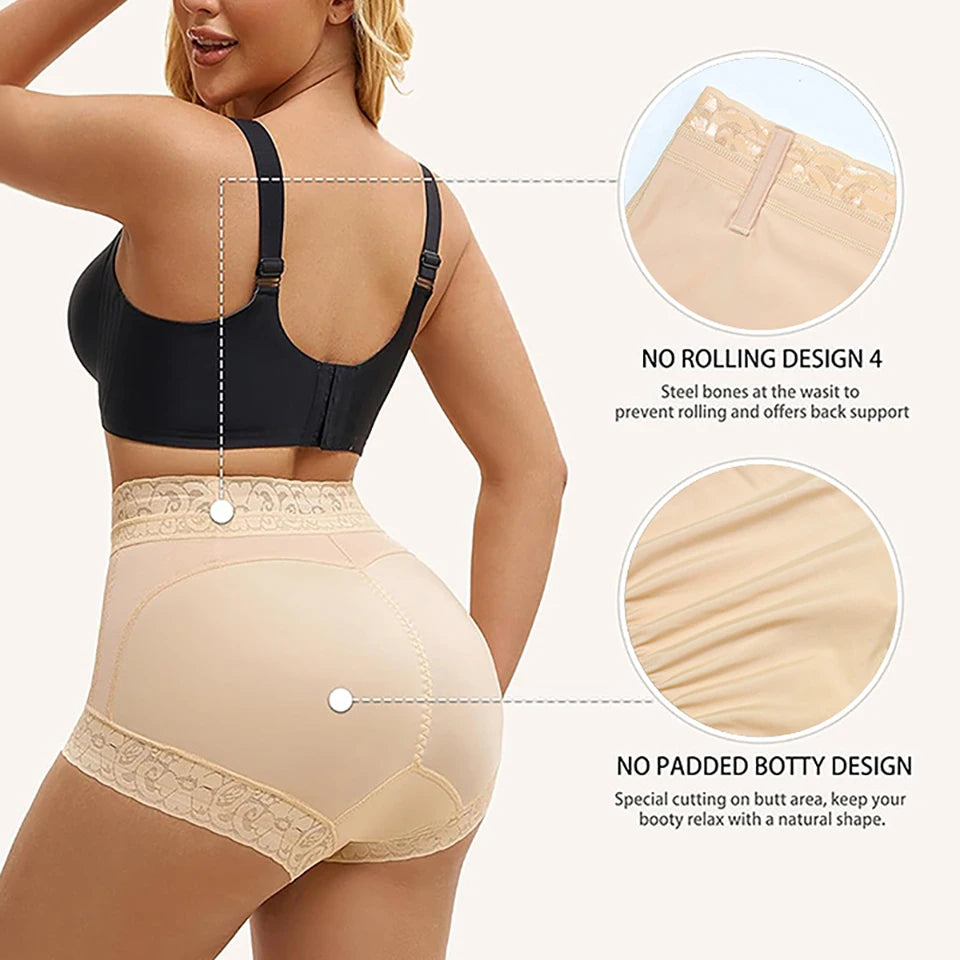 Compression Body Shapewear Panties for Women Mid-Waist Trainer Booty Enhancer Underwear Anti-Slip Lace Butt Lifter Underwear