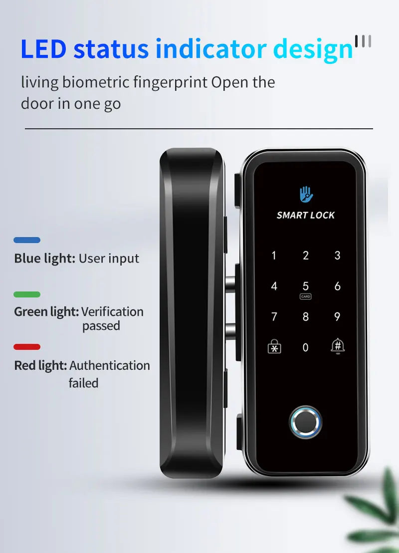 TTlock Smart Biometric Fingerprint WiFi Lock for Commercial Glass Door 5-in-1 Access Control (APP/Fingerprint/Card/Code/Remote)