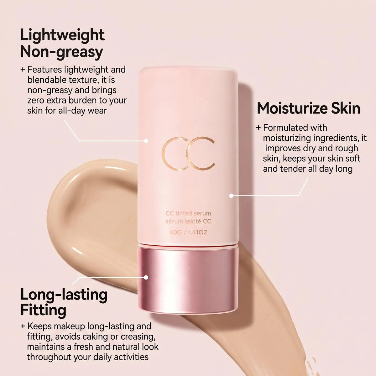 CC Tinted Serum Color Correcting Tinted Serum Self Adapt Skin Tone No Caking Natural Nude Lightweight Coverage Foundation Serum