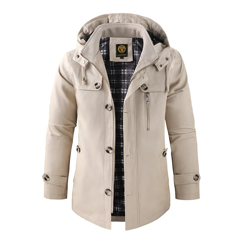 New Spring Autumn Men Long Jackets Hooded Casual Trench Coats High Quality Male Cotton Business Casual Trench Jackets Size 5XL