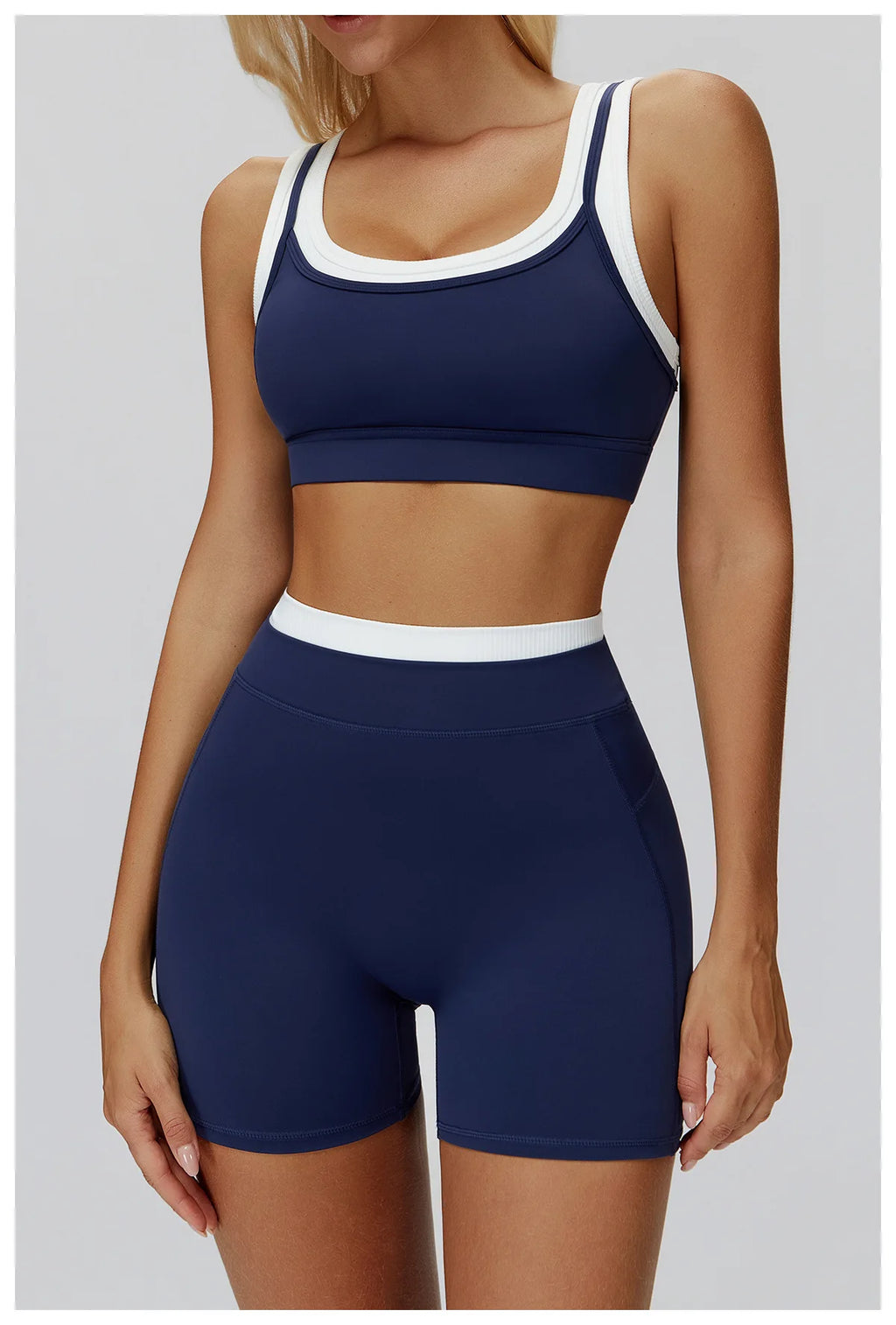 Custom LOGO Women's Naked Fake Two-piece Sports Vest Threaded Contrast Yoga Bra Running Fitness Clothing Top