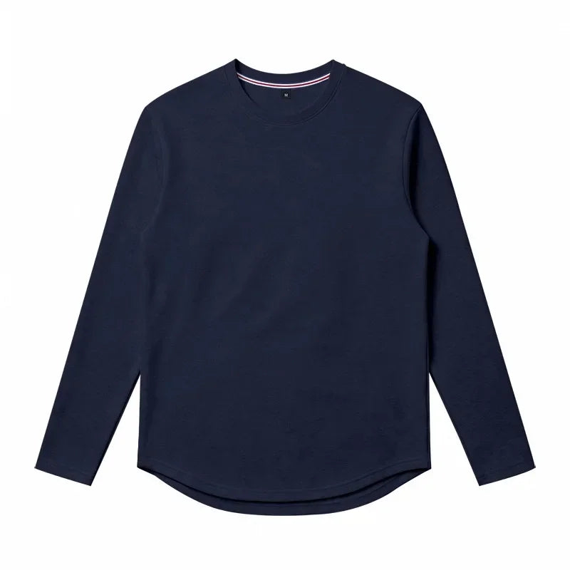 Autumn and Winter Men's Thin Casual Crew Neck Pullover Loose Versatile Breathable Commuter Long Sleeve Bottom T-Shirt