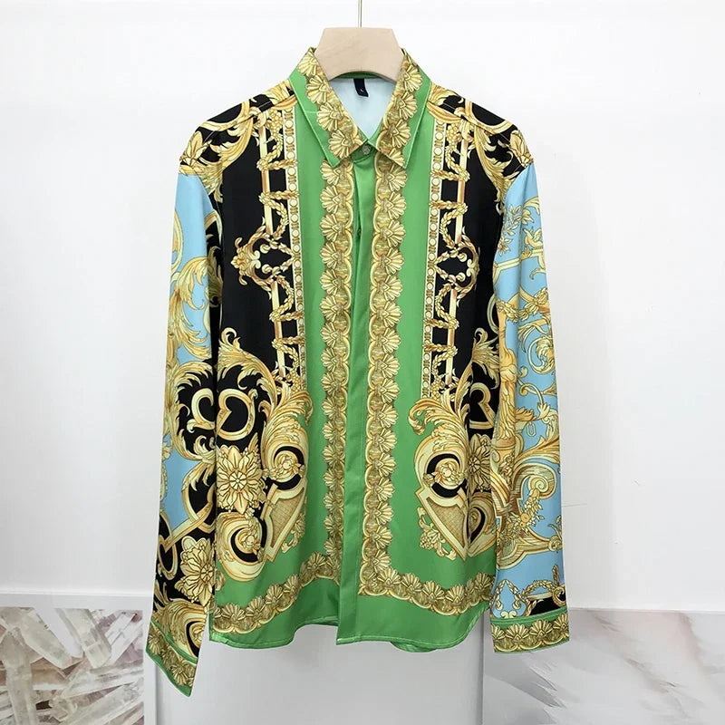 Stylish Baroque Long-sleeved Shirt Neo-retro Pattern Mens Casual Shirt Print Comfortable Breathable Camisas Mangas Largas Hombre