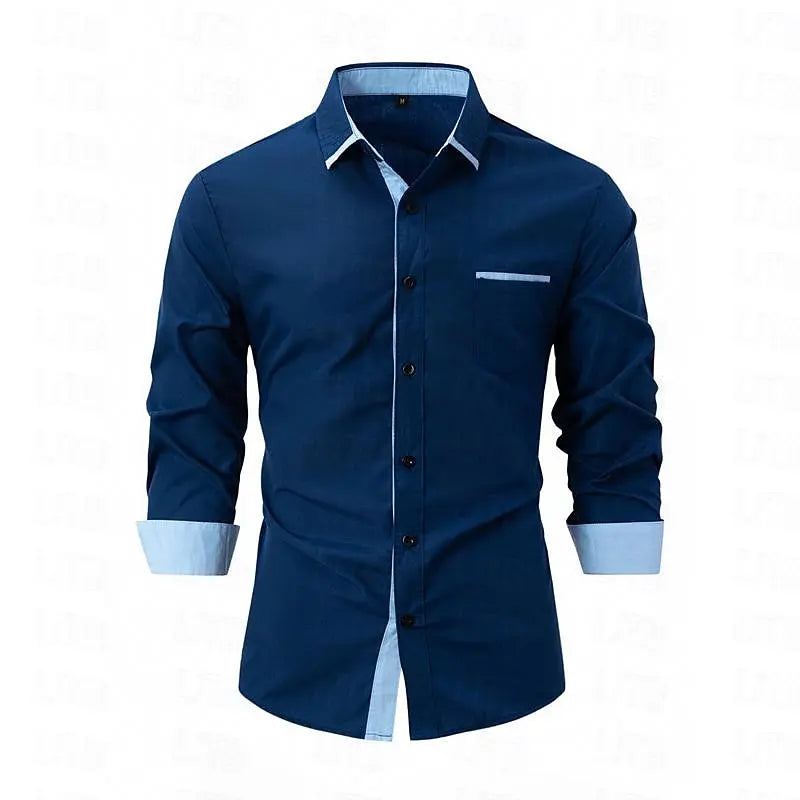 New men's business casual combination loose long sleeved pocket shirt autumn casual shirt