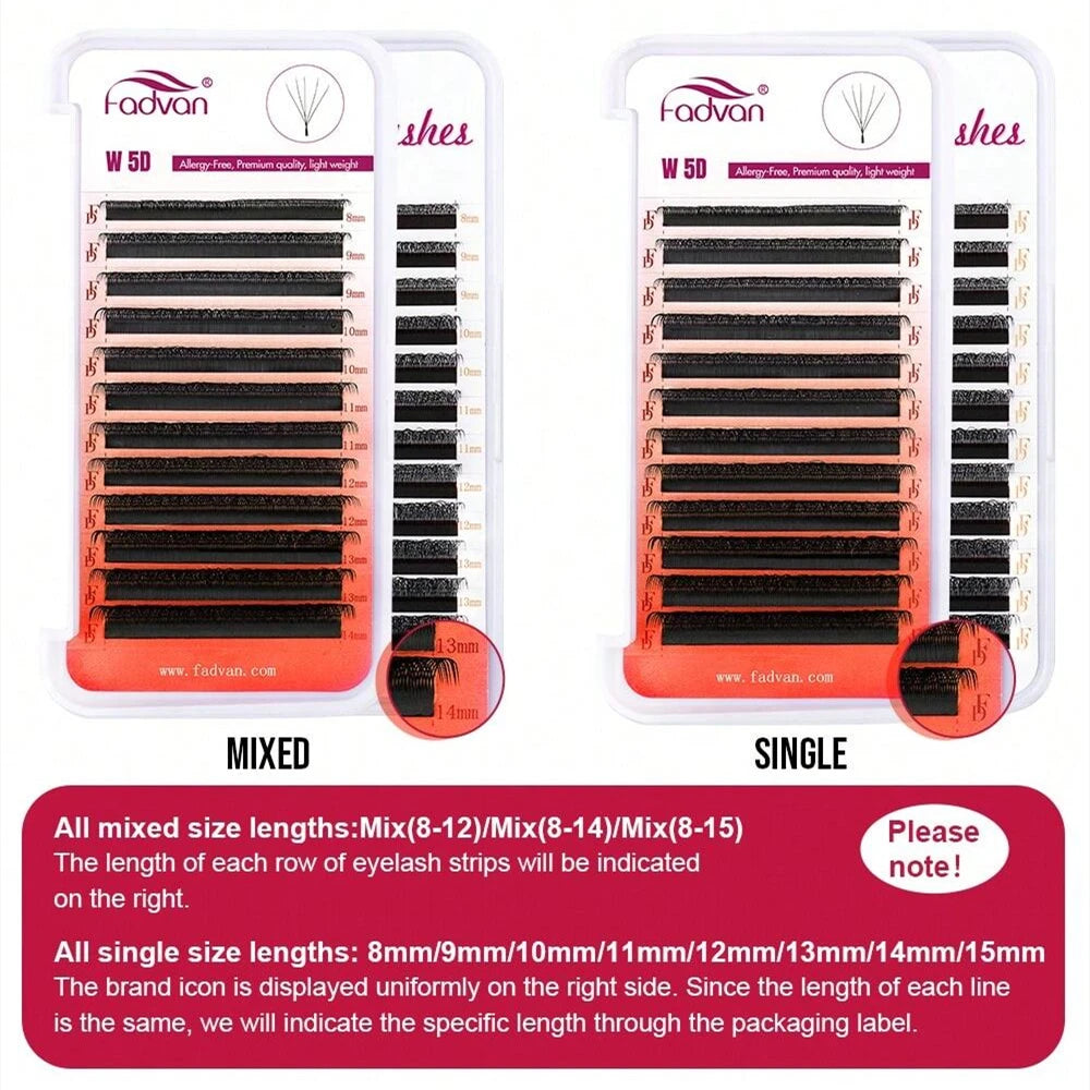 FADVAN Light 5D W Shaped 0.07mm M/C/D Curved Eyelash Extensions Gradient Faux Mink Lashes Premade Volume Fans Eyelashes