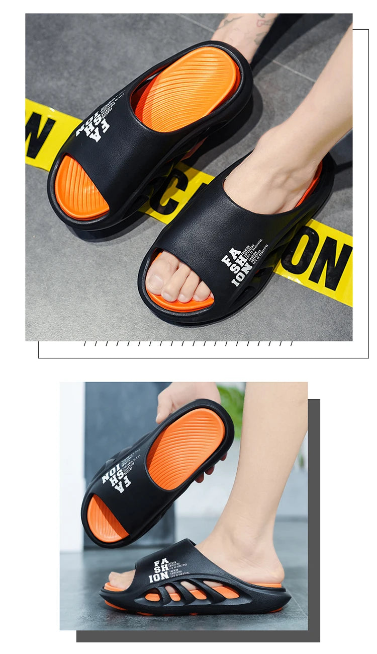 New Summer Men's Slippers 2026 EVA Soft Sole Male Slides Breathable Hollow Beach Sandals Light Comfortable Indoor Flip Flop